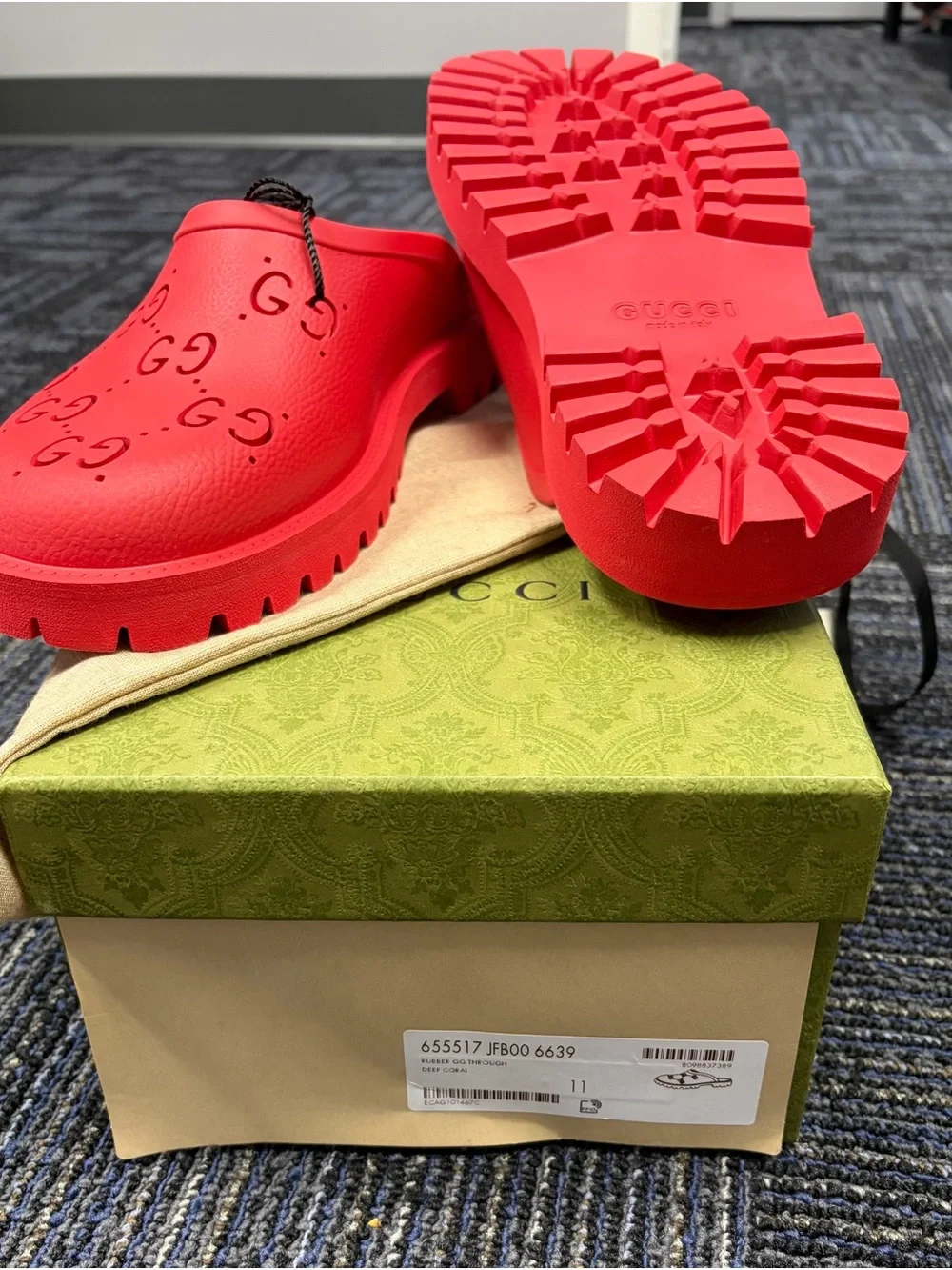 *Authentic* Gucci Men’s Red Rubber Clog Mule